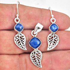6.57cts natural blue kyanite 925 silver leaf charm pendant earrings set r70055