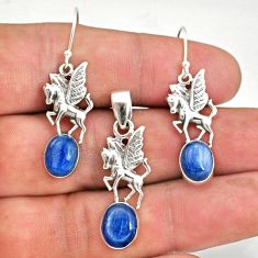 9.67cts natural blue kyanite 925 silver unicorn pendant earrings set r70048