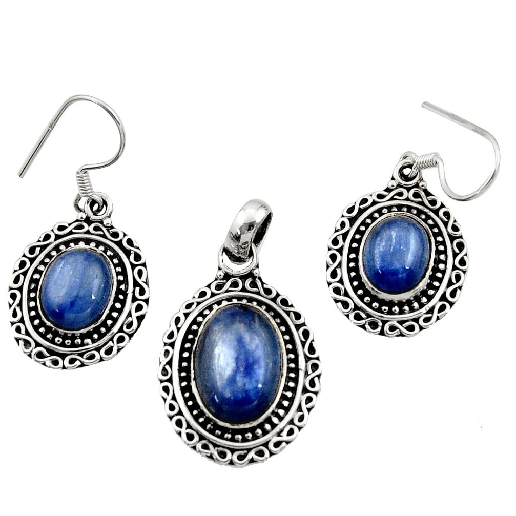  blue kyanite 925 sterling silver pendant earrings set d44493