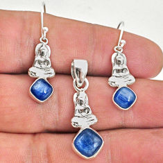 5.81cts natural blue kyanite silver buddha charm pendant earrings set r70051