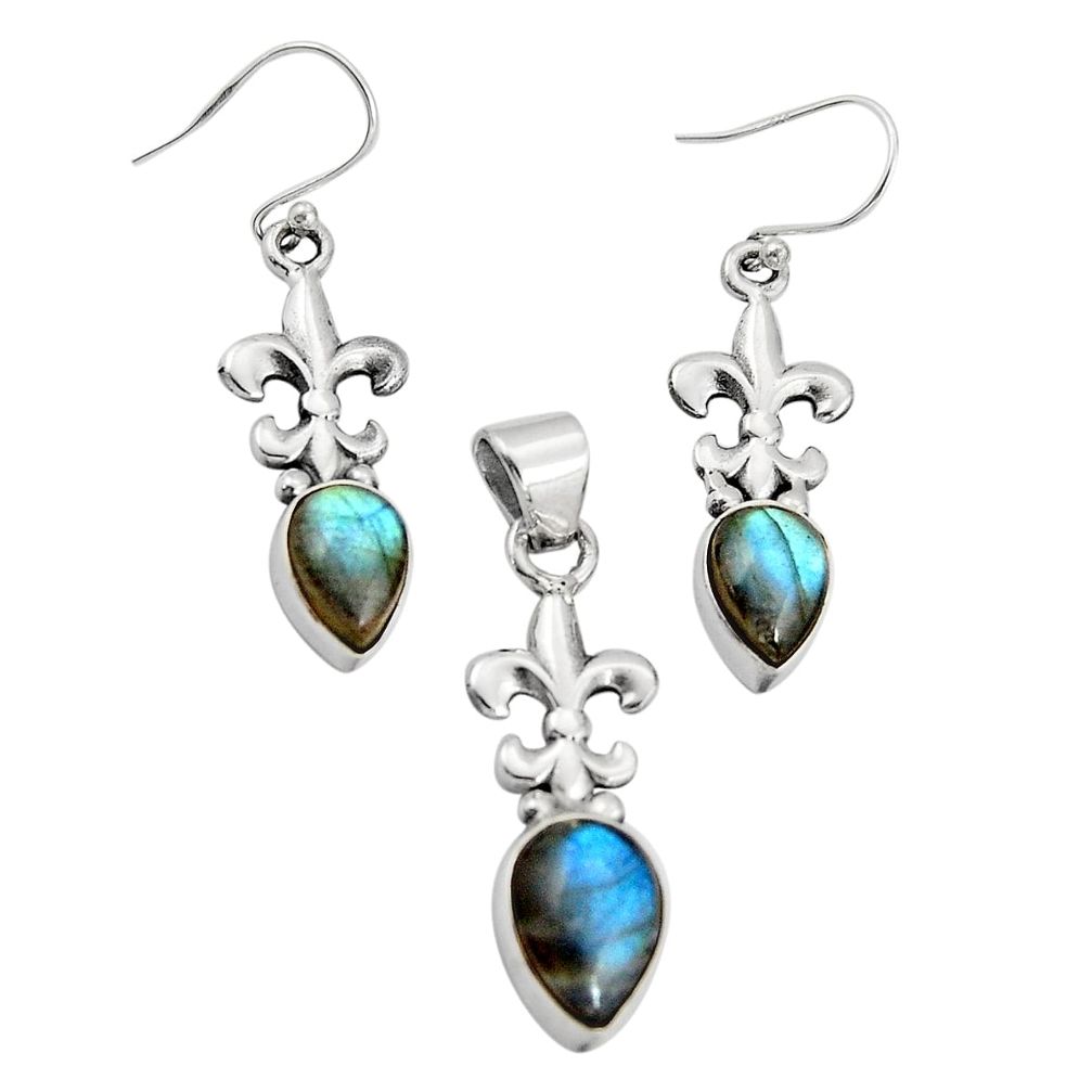 10.67cts natural blue labradorite 925 silver pendant earrings set r20963