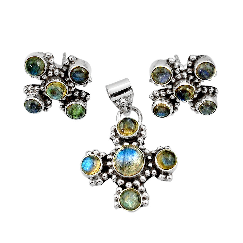 blue labradorite 925 sterling silver pendant earrings set d44420