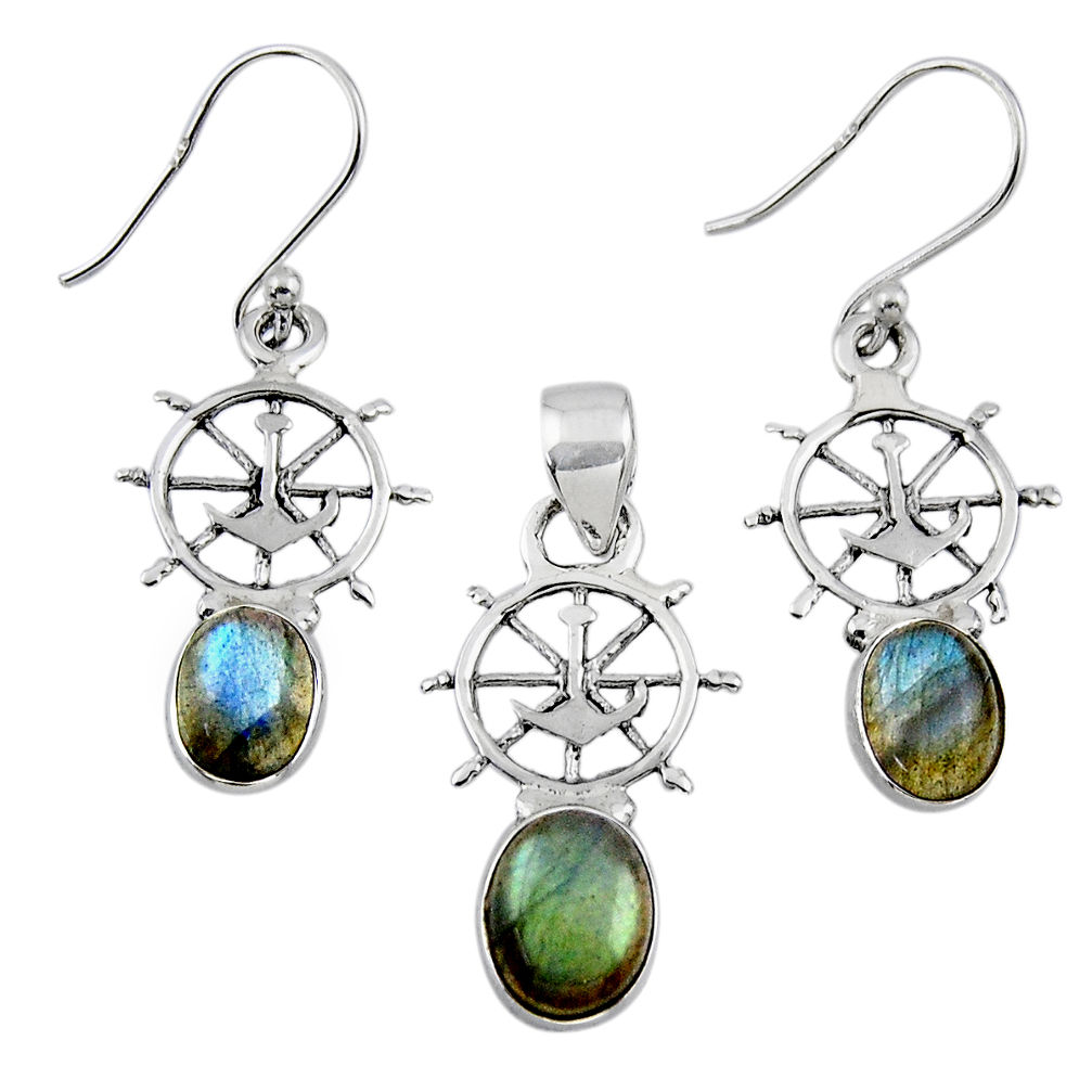 6.26cts natural blue labradorite 925 sterling silver pendant earrings set r55754