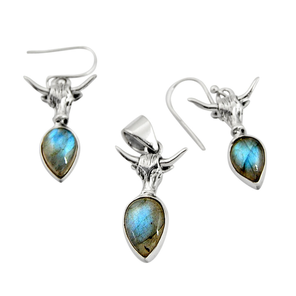 11.22cts natural blue labradorite pear 925 silver pendant earrings set r20962