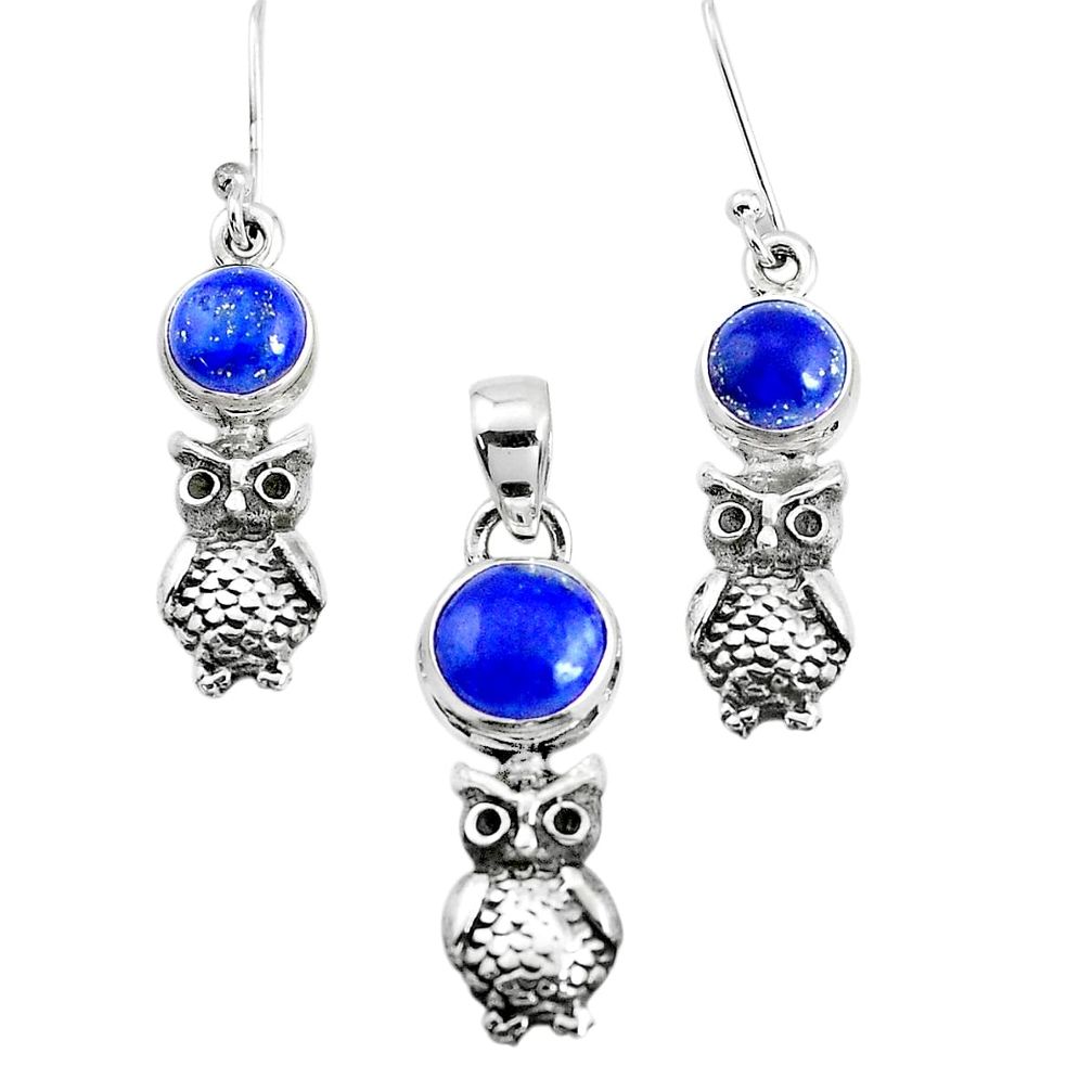 blue lapis lazuli 925 silver owl pendant earrings set p38658
