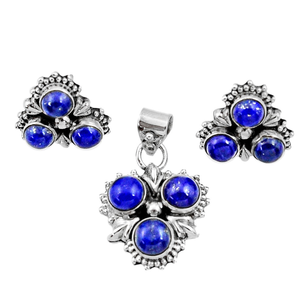 blue lapis lazuli 925 silver pendant earrings set d44430