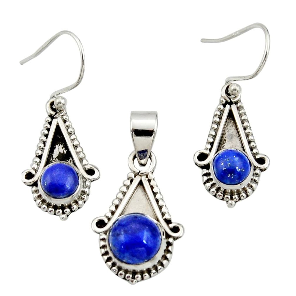 5.43cts natural blue lapis lazuli 925 silver pendant earrings set jewelry r27397