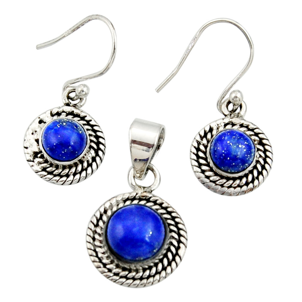 5.63cts natural blue lapis lazuli 925 silver pendant earrings set jewelry r27398