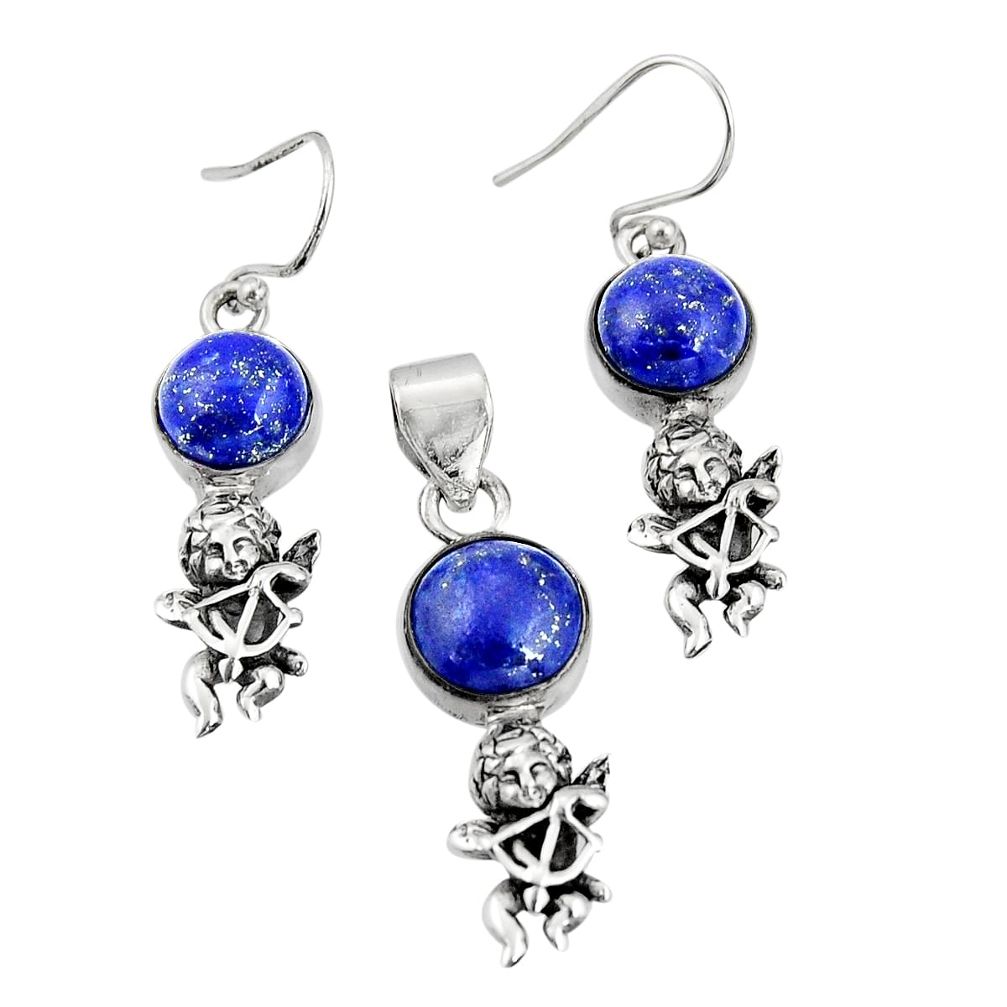 12.83cts natural blue lapis lazuli 925 silver pendant earrings set r20986