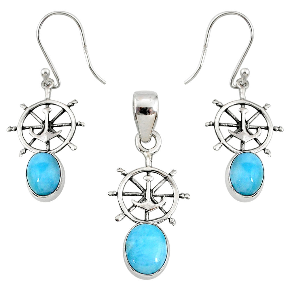 6.31cts natural blue larimar 925 sterling silver pendant earrings set r70078