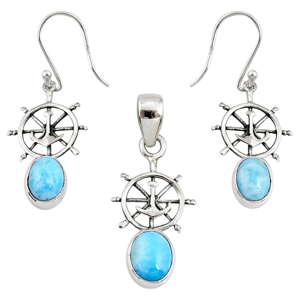 6.84cts natural blue larimar 925 sterling silver pendant earrings set r70094