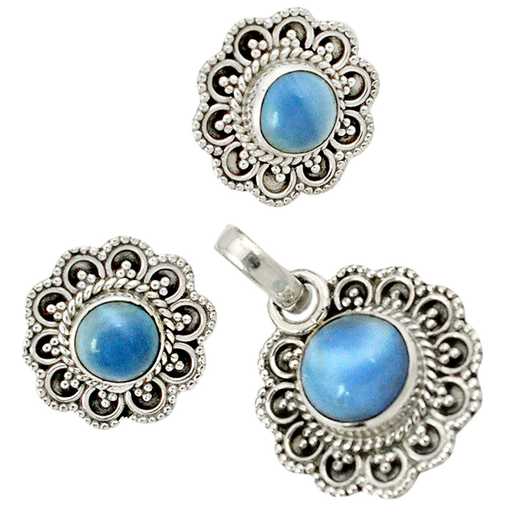 Natural blue owyhee opal 925 sterling silver pendant earrings set jewelry j1382