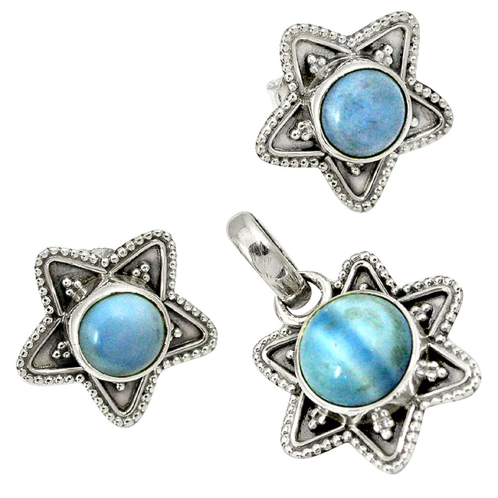 Natural blue owyhee opal 925 sterling silver pendant earrings set jewelry j1414