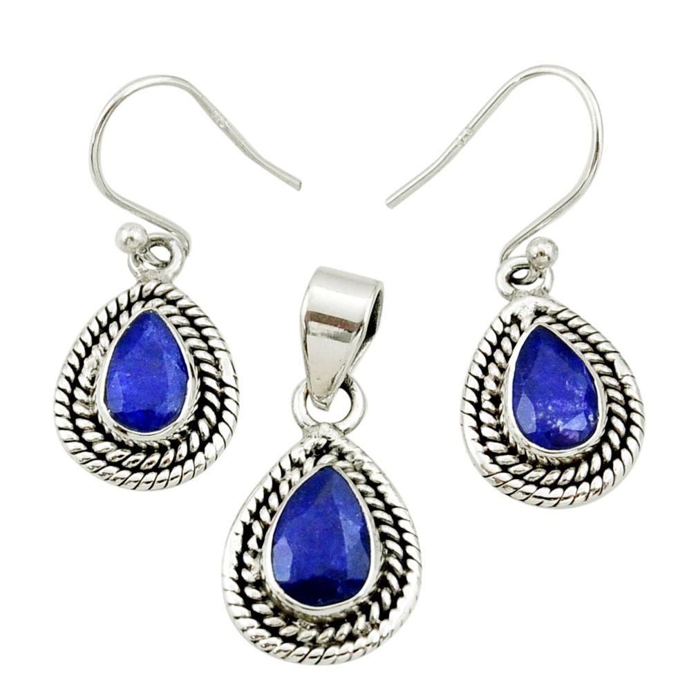 5.63cts natural blue sapphire 925 silver pendant earrings set jewelry r27400