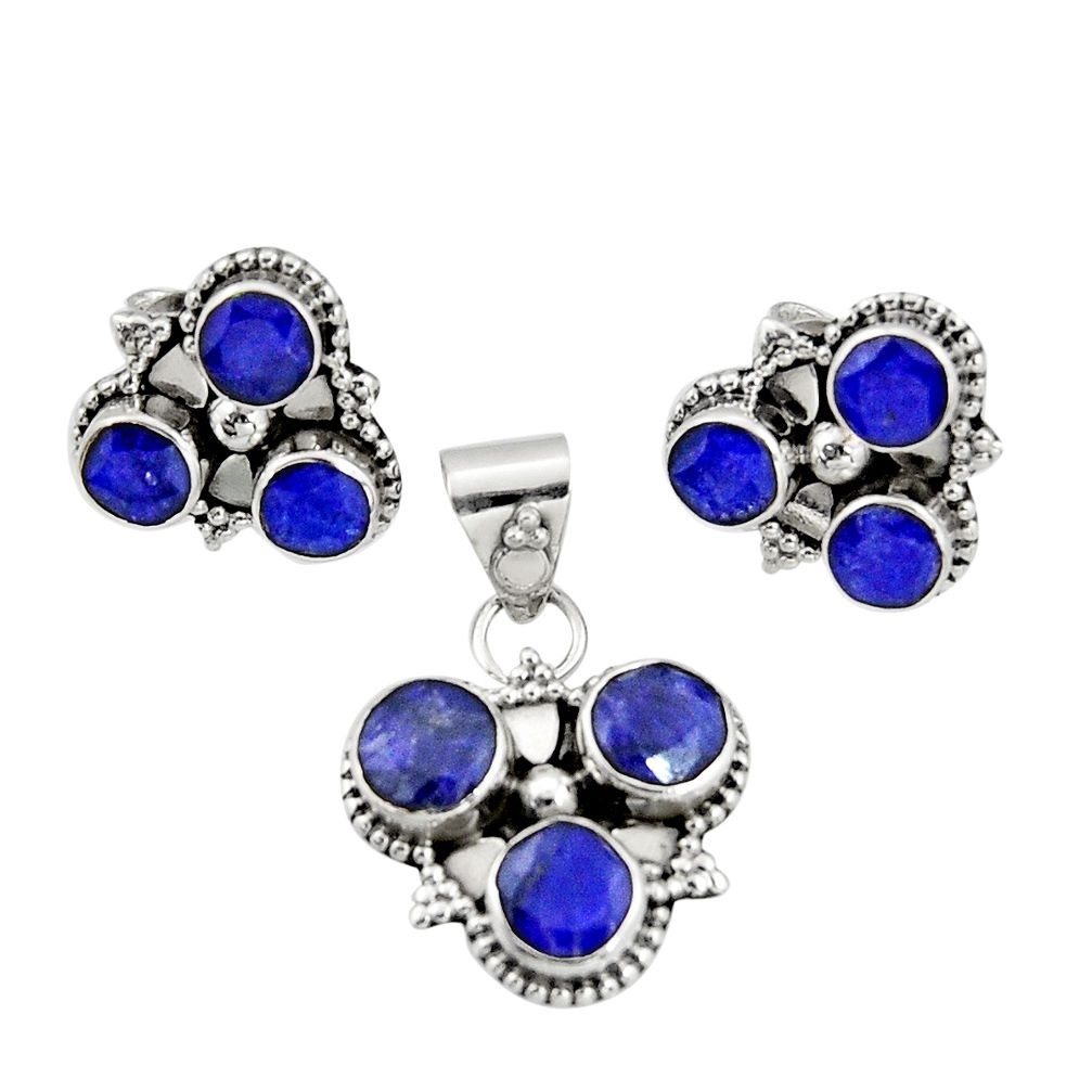 9.18cts natural blue sapphire 925 sterling silver pendant earrings set r20923