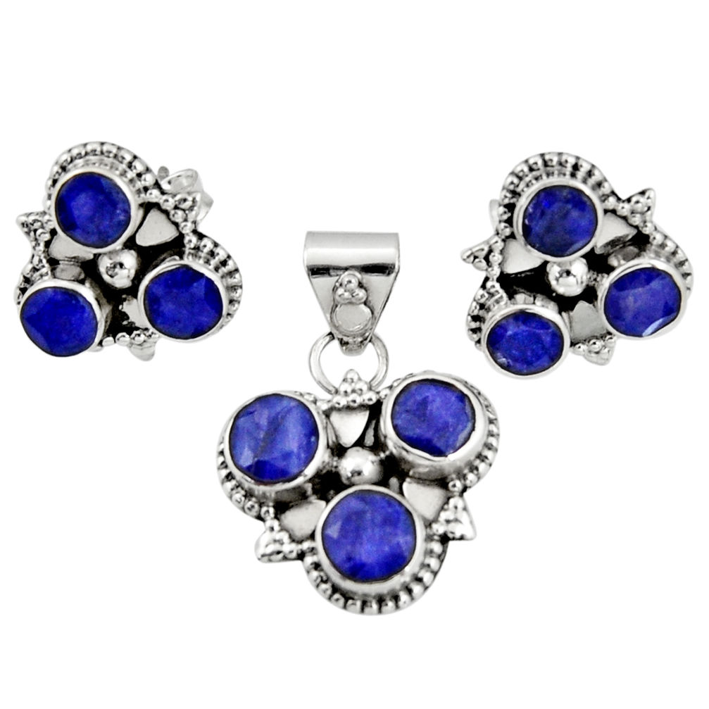 8.98cts natural blue sapphire 925 sterling silver pendant earrings set r20925