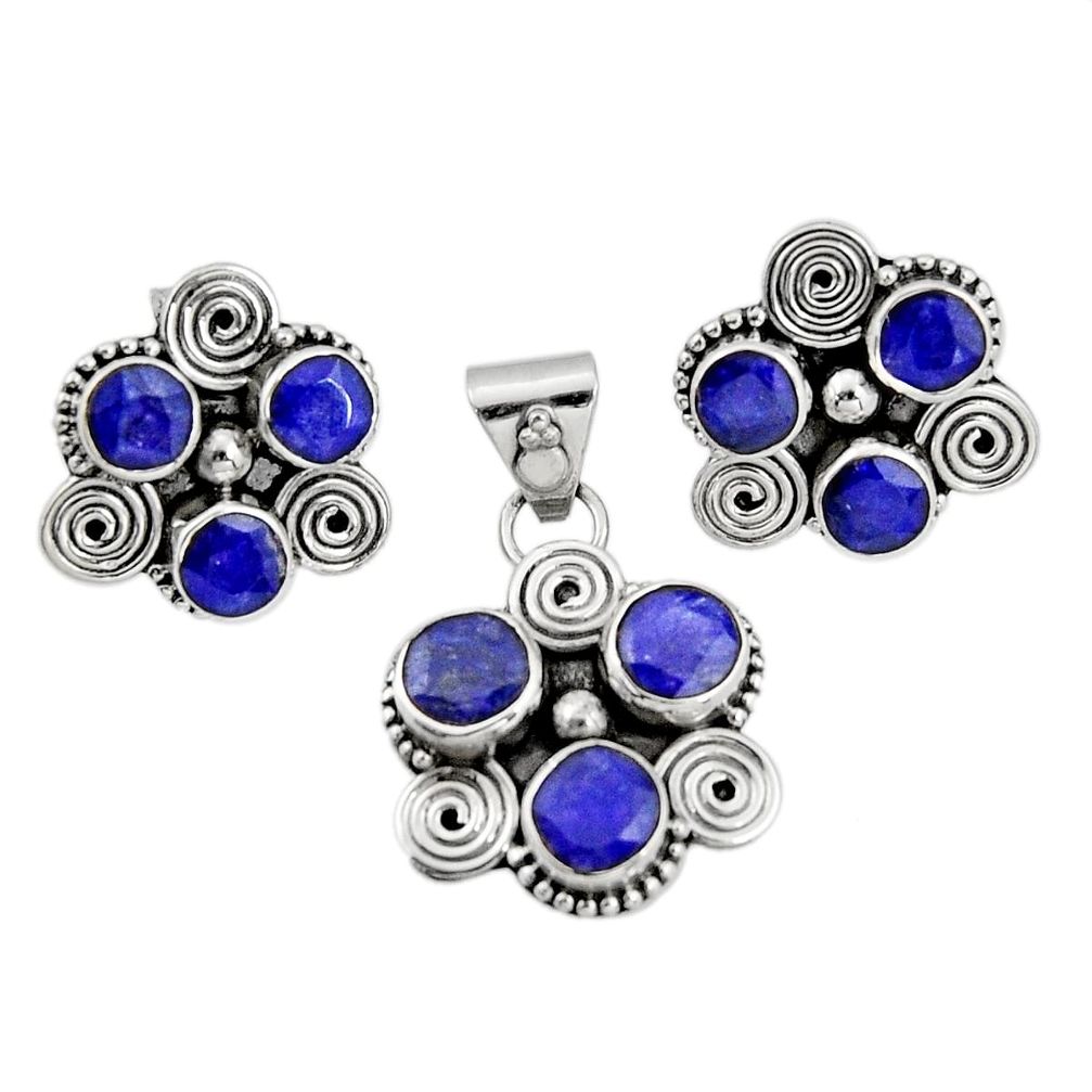 8.82cts natural blue sapphire 925 sterling silver pendant earrings set r20926