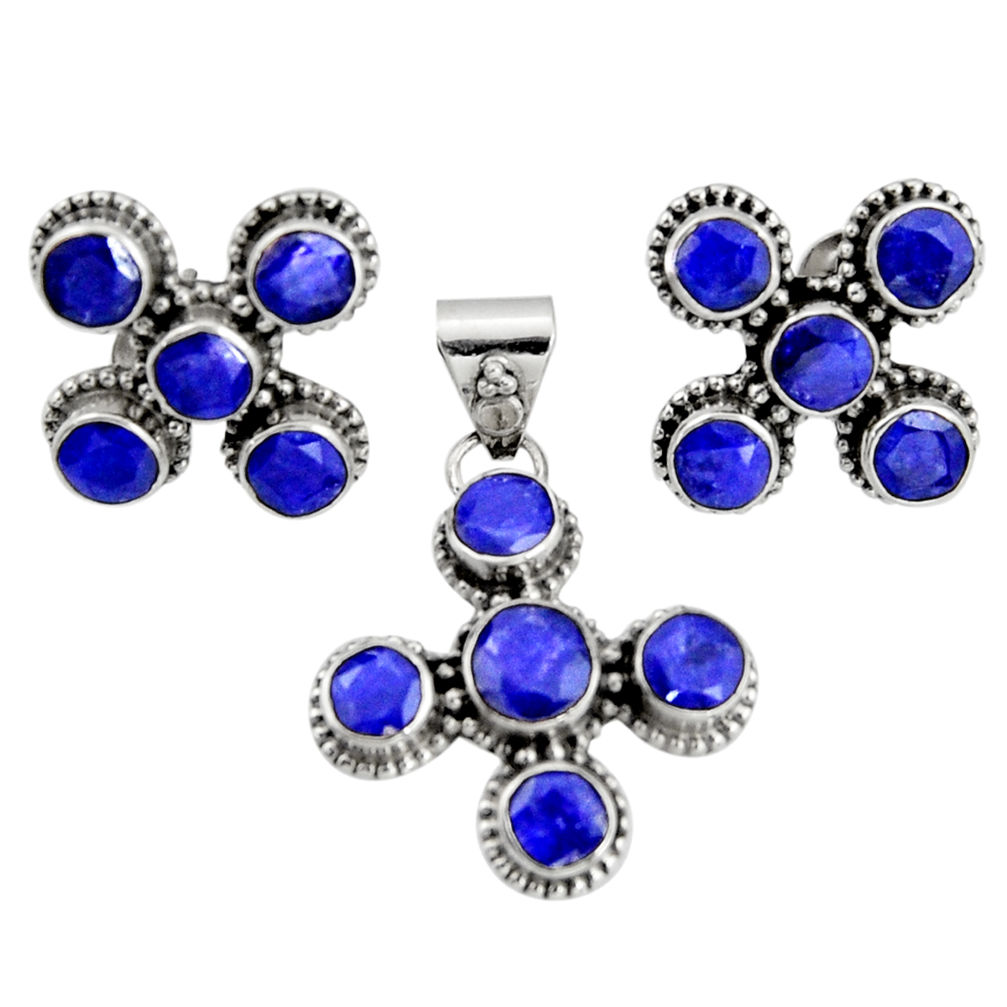 13.03cts natural blue sapphire 925 sterling silver pendant earrings set r20928