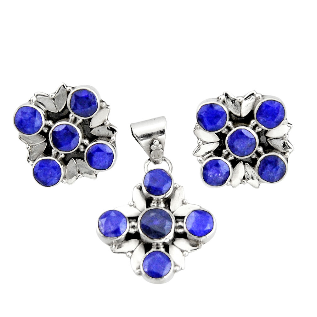 14.45cts natural blue sapphire 925 sterling silver pendant earrings set r20931