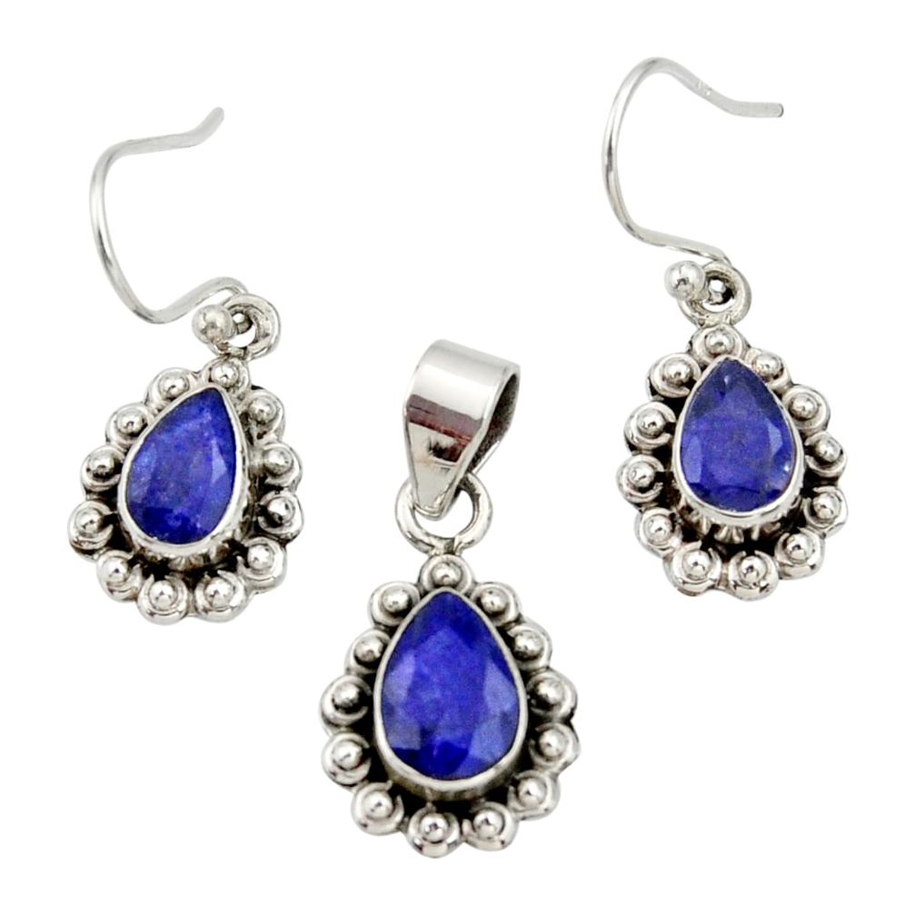 5.75cts natural blue sapphire 925 sterling silver pendant earrings set r27393