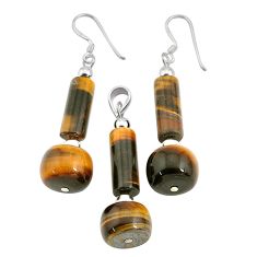 37.41cts natural brown tiger's eye 925 silver pendant earrings set c27227