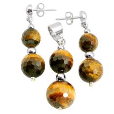 35.91cts natural brown tiger's eye 925 silver pendant earrings set c27476