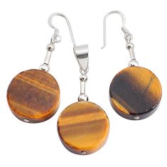 50.65cts natural brown tiger's eye 925 silver pendant earrings set c27536