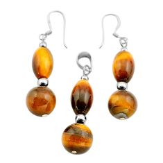 30.37cts natural brown tiger's eye 925 silver pendant earrings set c27603