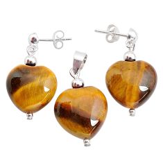 39.41cts natural brown tiger's eye 925 silver pendant earrings set c27710