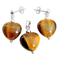35.95cts natural brown tiger's eye 925 silver pendant earrings set c27715