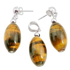 50.65cts natural brown tiger's eye 925 silver pendant earrings set c27737