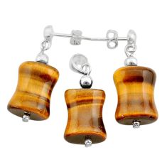 28.45cts natural brown tiger's eye 925 silver pendant earrings set c27791
