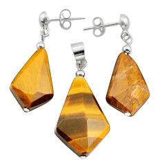 22.81cts natural brown tiger's eye 925 silver pendant earrings set c27800