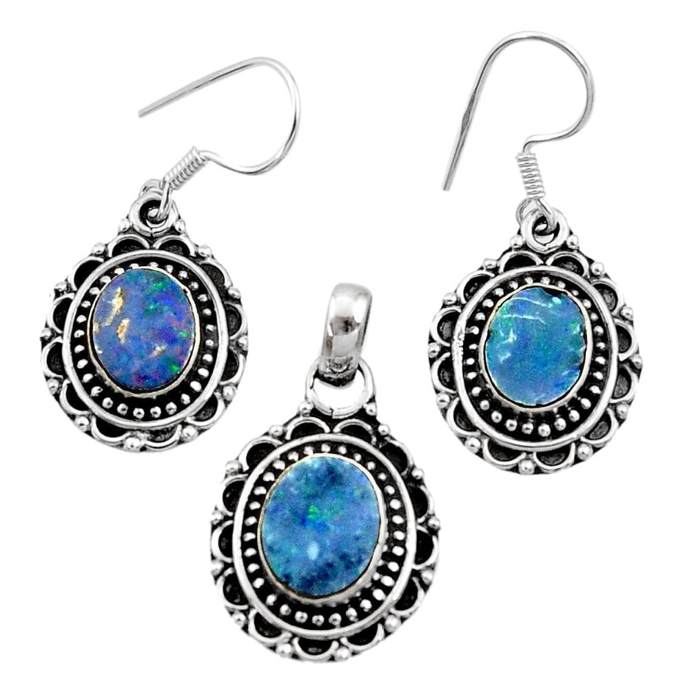 doublet opal australian 925 silver pendant earrings set d44497