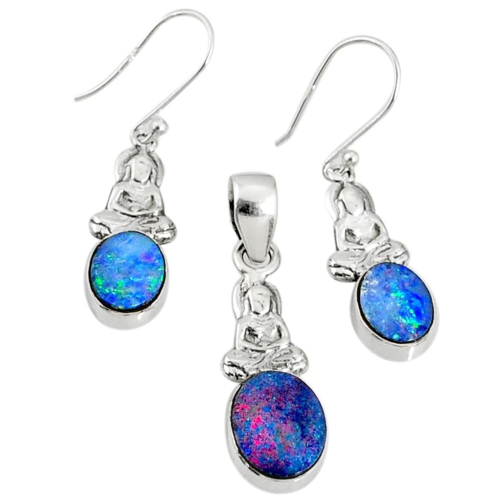 5.97cts natural doublet opal australian 925 silver pendant earrings set r69941