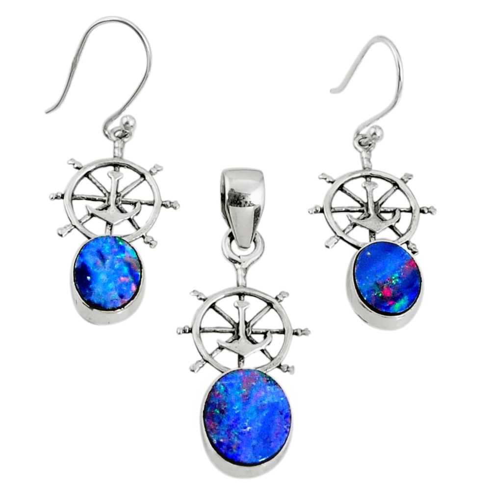 5.52cts natural doublet opal australian 925 silver pendant earrings set r69953
