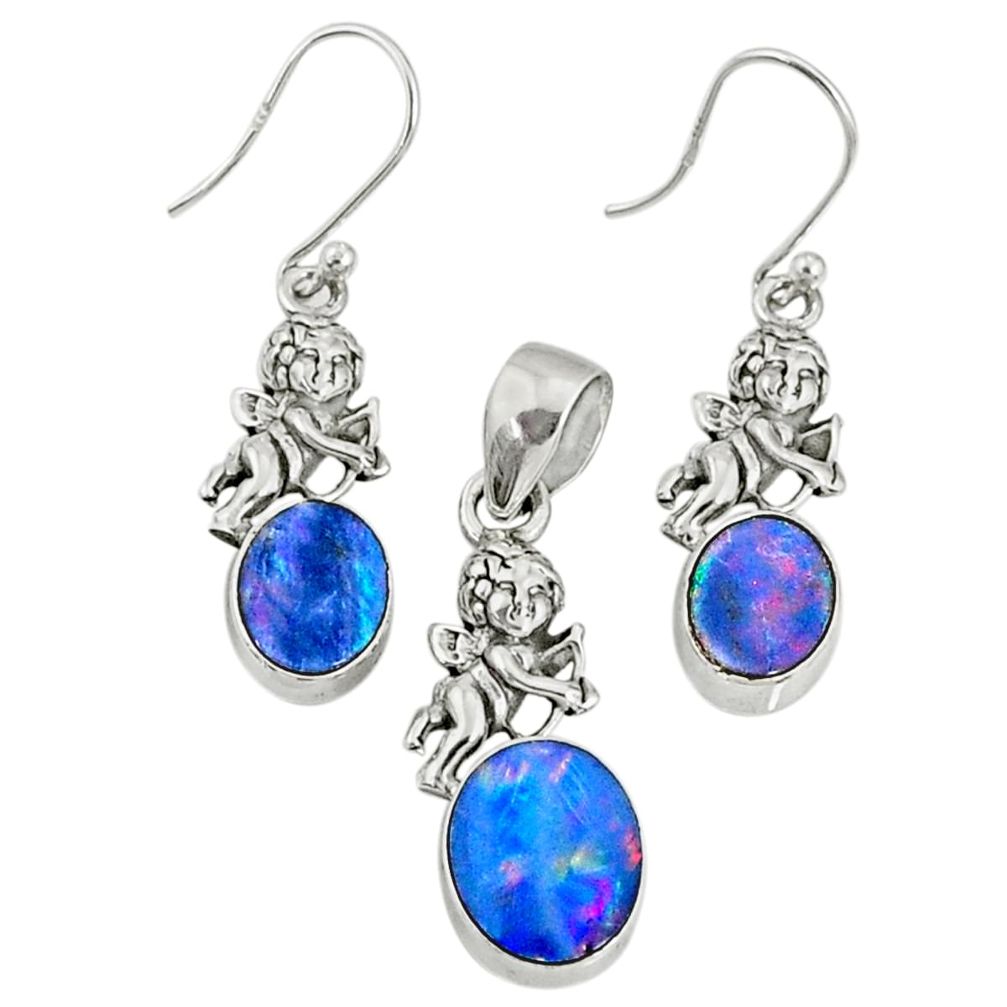 6.02cts natural doublet opal australian 925 silver pendant earrings set r69963