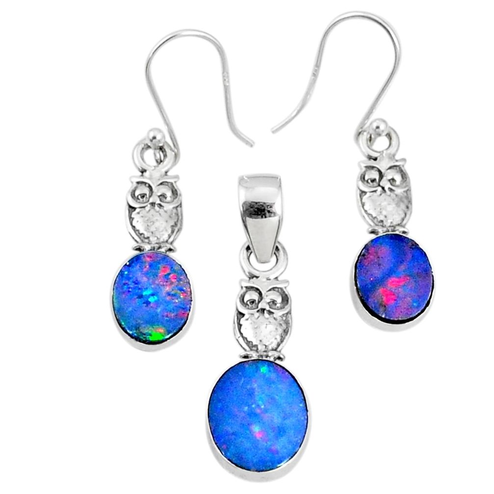 5.79cts natural doublet opal australian 925 silver pendant earrings set r69966