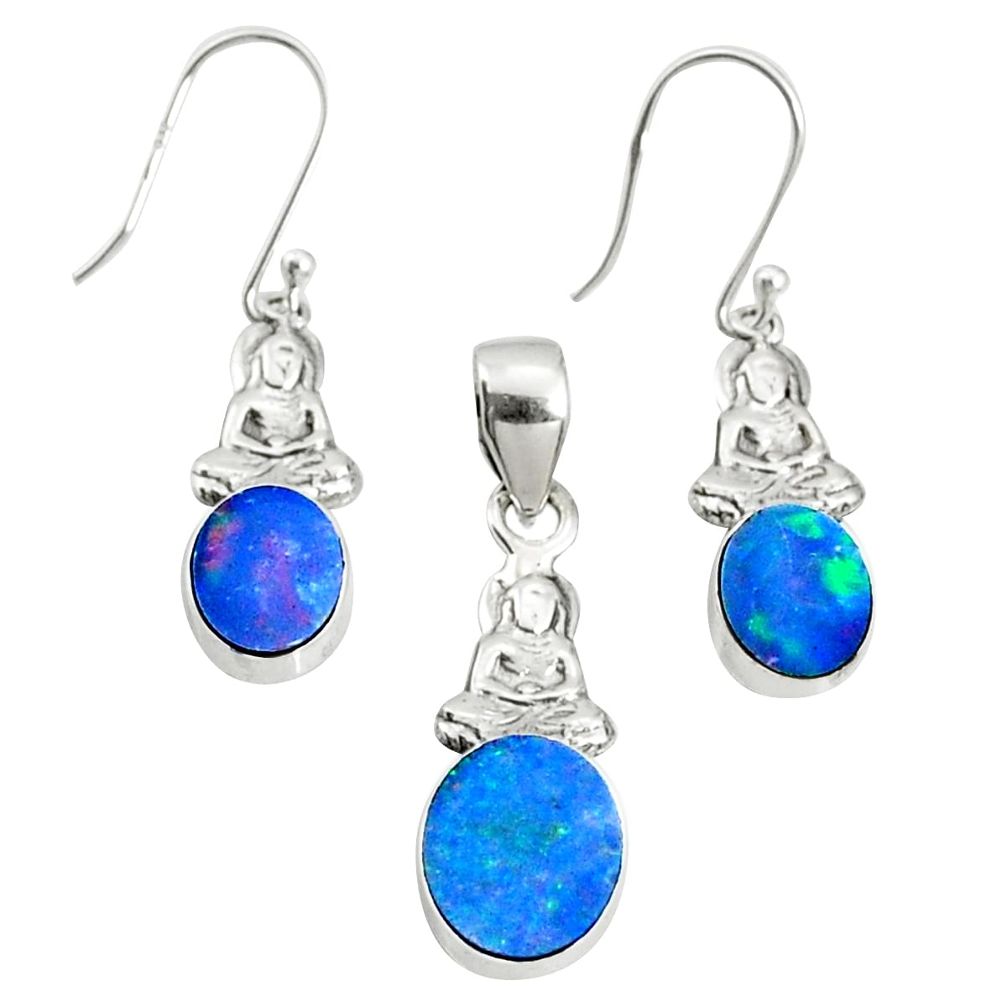 5.75cts natural doublet opal australian 925 silver pendant earrings set r69967
