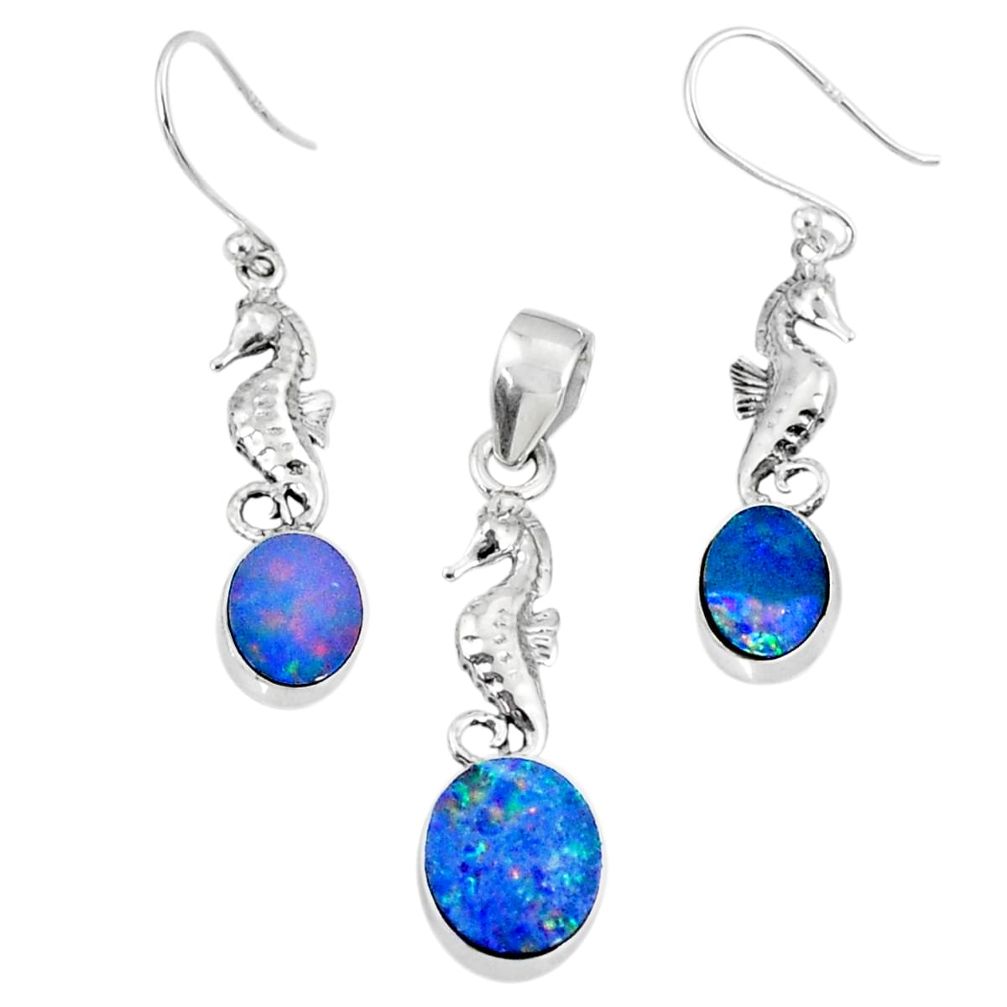 5.99cts natural doublet opal australian 925 silver pendant earrings set r69969