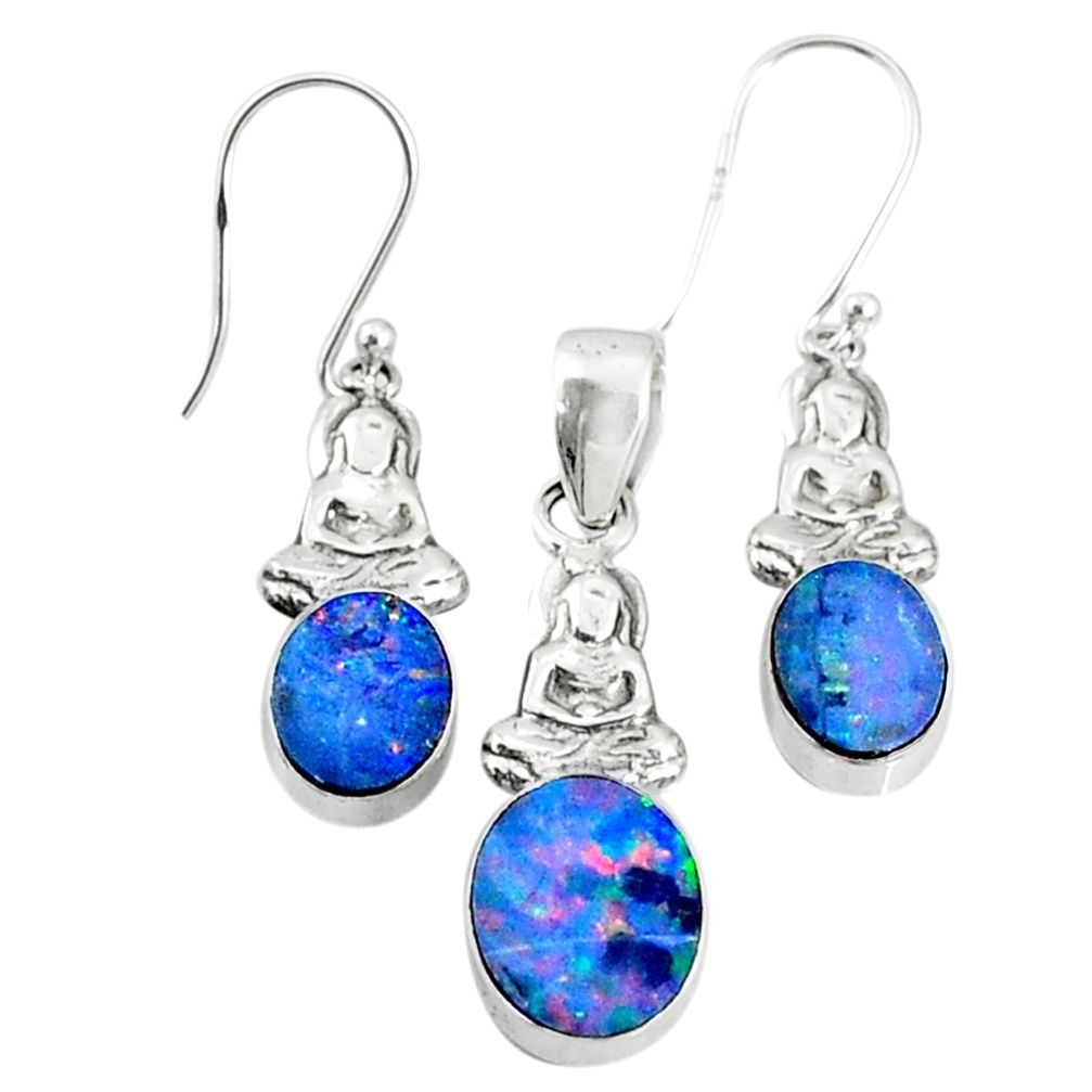 5.74cts natural doublet opal australian 925 silver pendant earrings set r69970