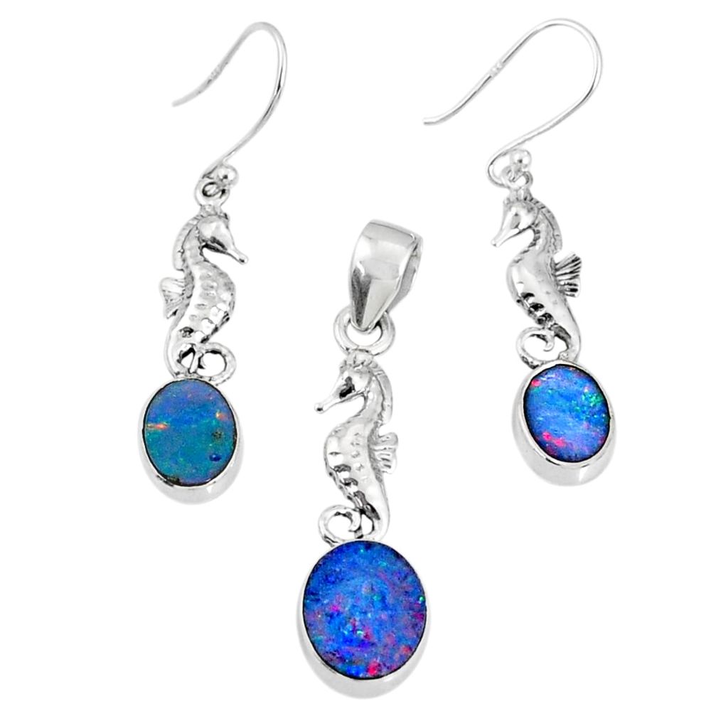 6.80cts natural doublet opal australian 925 silver pendant earrings set r69971