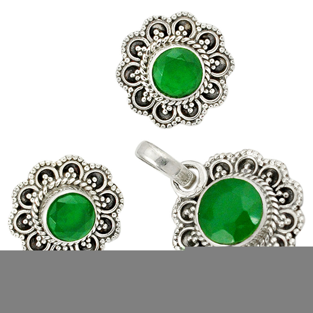 Natural green chalcedony 925 sterling silver pendant earrings set jewelry j1391