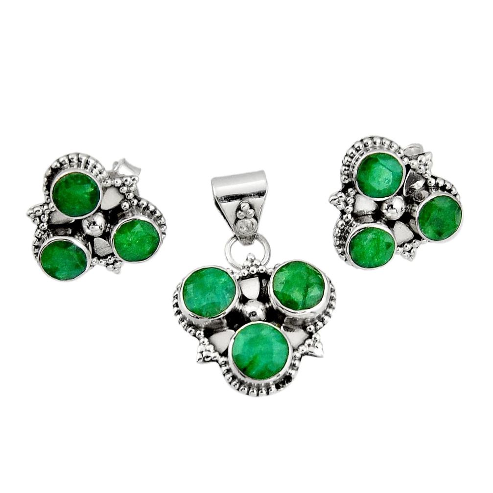 8.83cts natural green emerald 925 sterling silver pendant earrings set r20969