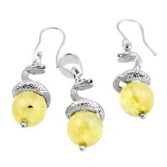 16.20cts natural lemon topaz beads 925 silver snake pendant earrings set y57687