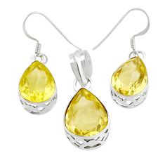 21.55cts natural lemon topaz pear sterling silver pendant earrings set y57693