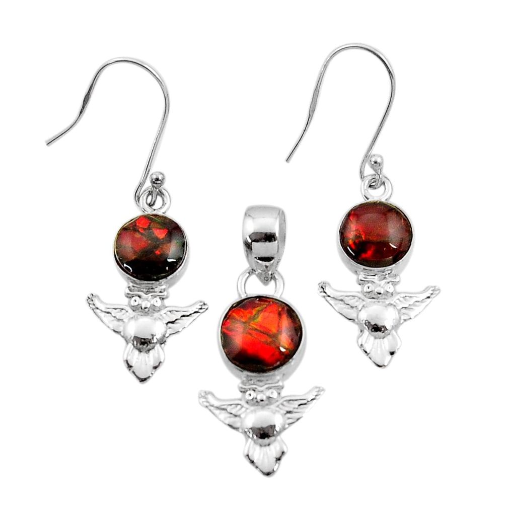 multi color ammolite 925 silver owl pendant earrings set d44499