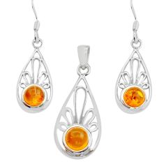 1.84cts natural orange baltic amber (poland) silver pendant earrings set c28803