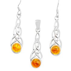 1.76cts natural orange baltic amber (poland) silver pendant earrings set c28806