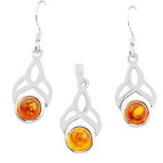 2.04cts natural orange baltic amber (poland) silver pendant earrings set c28815